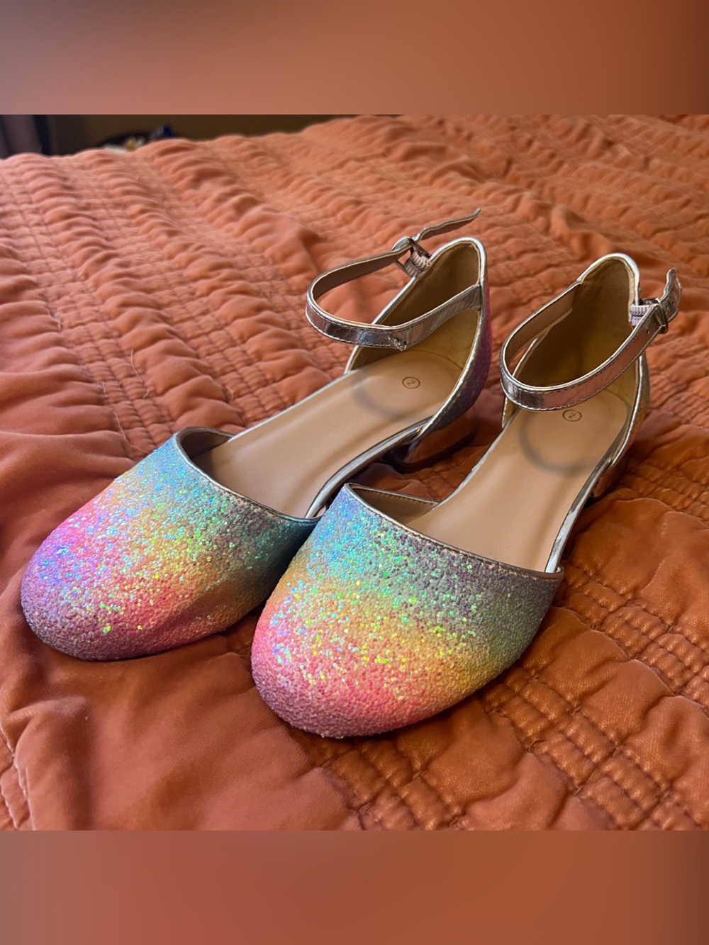 Girls' Glitter Rainbow Ankle-Strap Dress Shoes - Girls Size 2